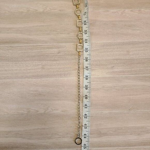 Gold & Silver Metal Link Belt Geometric Squares & Circles Chain Waist Accent - Picture 2 of 2